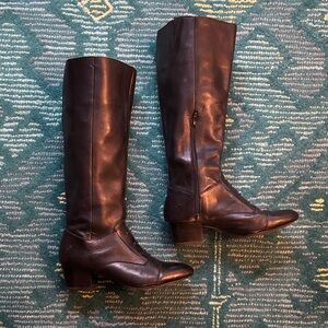 Anthropologie Black Knee High Boots with Faux Laces